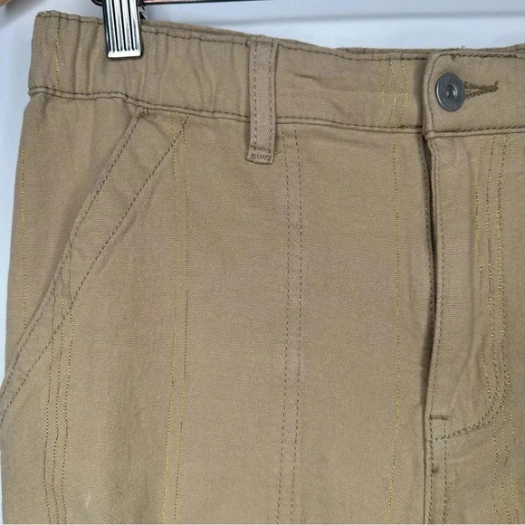 Anthropologie Khaki with Metallic Gold Stripe Cargo Utility Crop Pants Size 2 - Picture 4 of 10